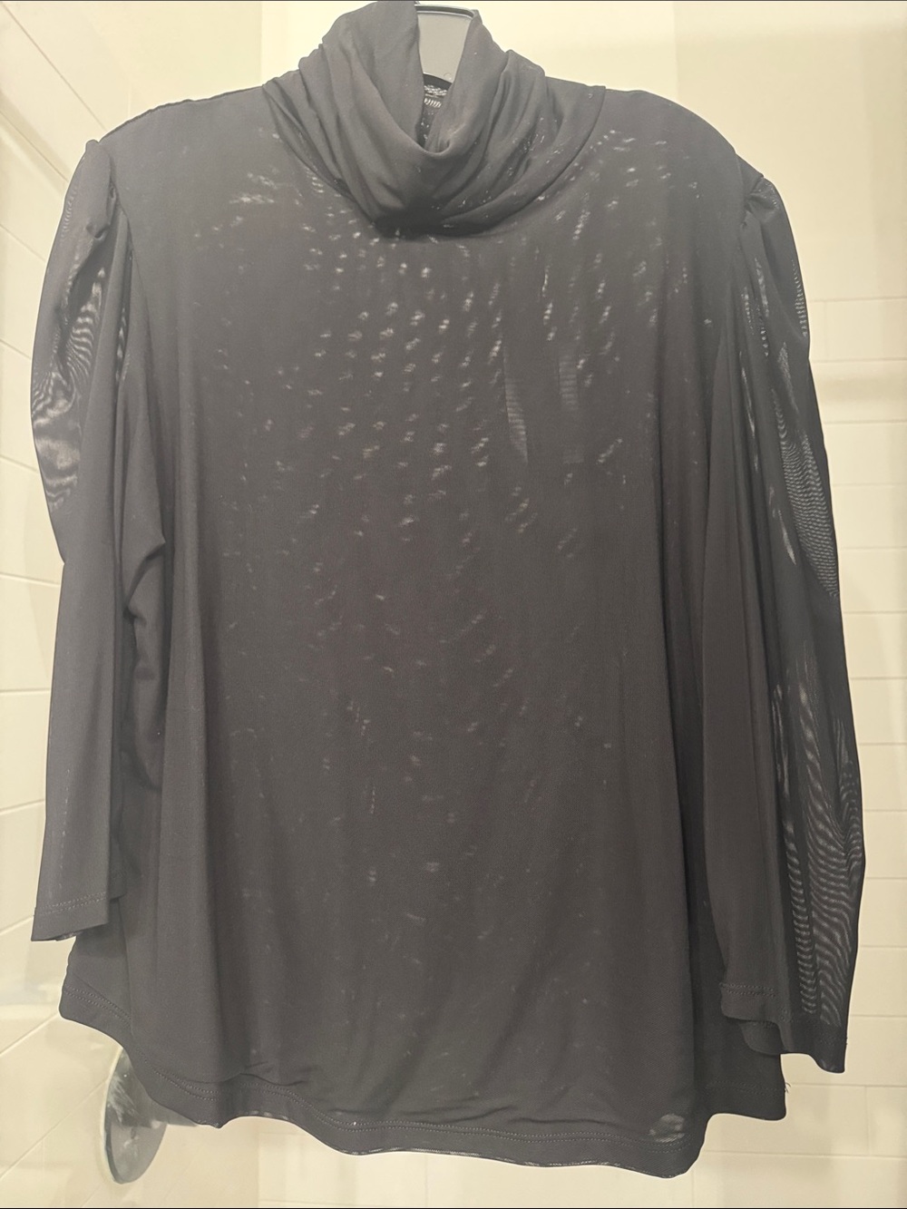 NWT Tahari Double Layered Women's Black Sheer 3/4 Long-Sleeve Mock Neck Top